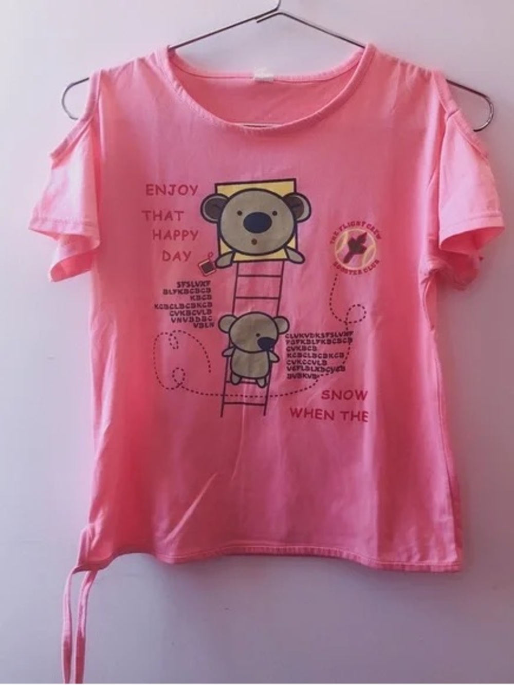 Kids Pink Bear Graphic Cold-Shoulder Top
